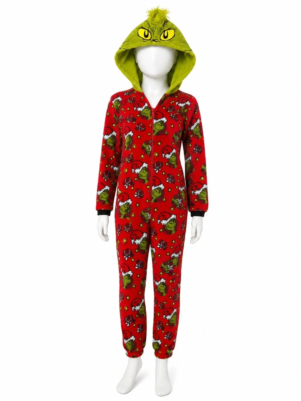 Women Red Grinch-Print Hooded Onesie